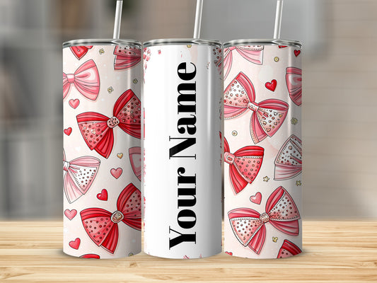 Personalized Bow and Heart Pattern Travel Tumbler
