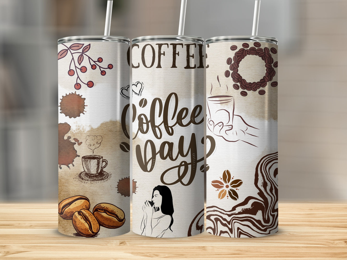 Coffee Day Design Tumbler with Unique Artistic Style