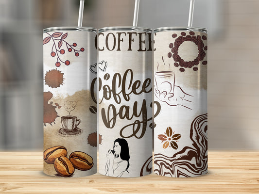 Coffee Day Design Tumbler with Unique Artistic Style