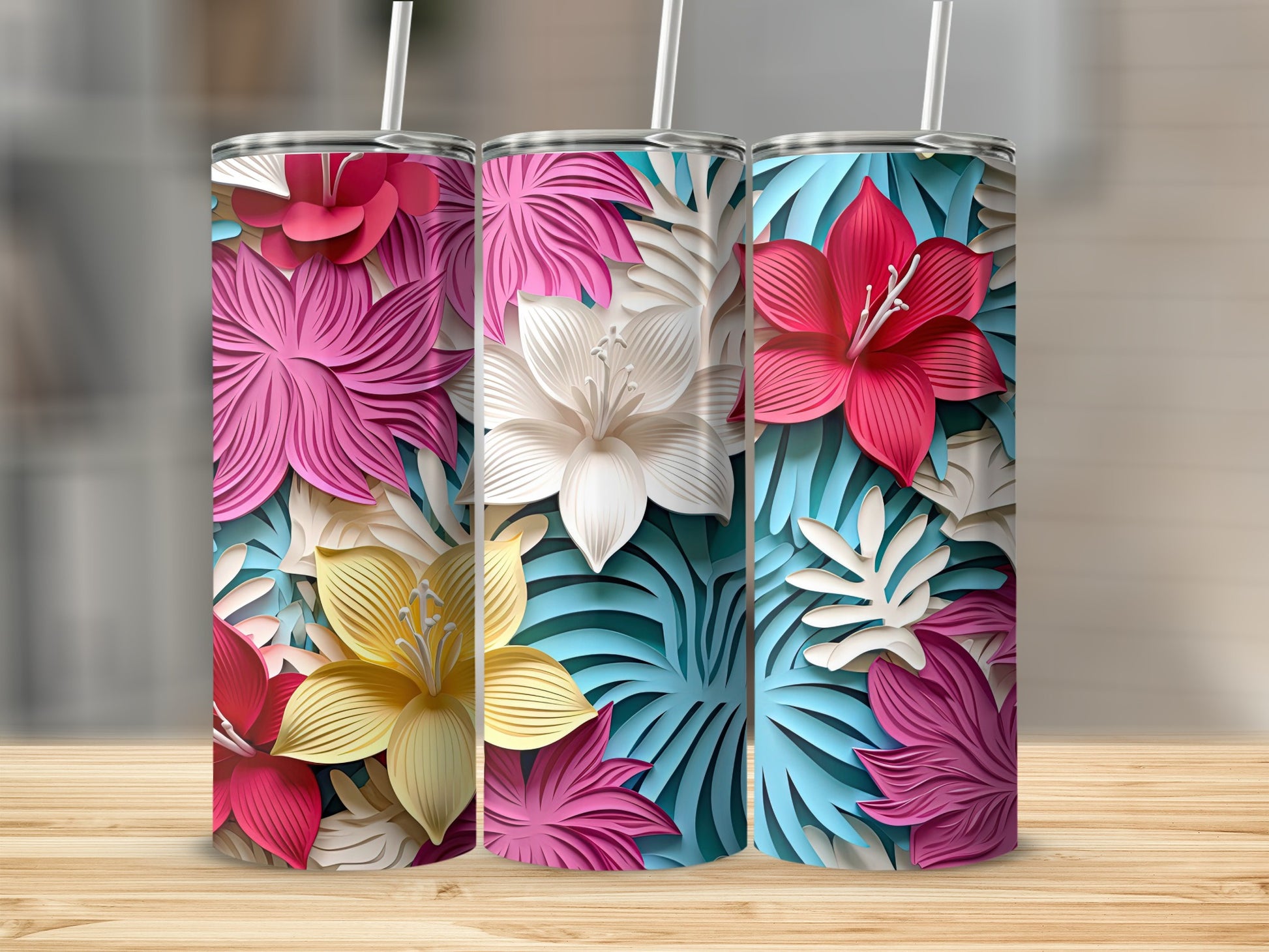 Tropical Floral Design Insulated Tumbler Cup