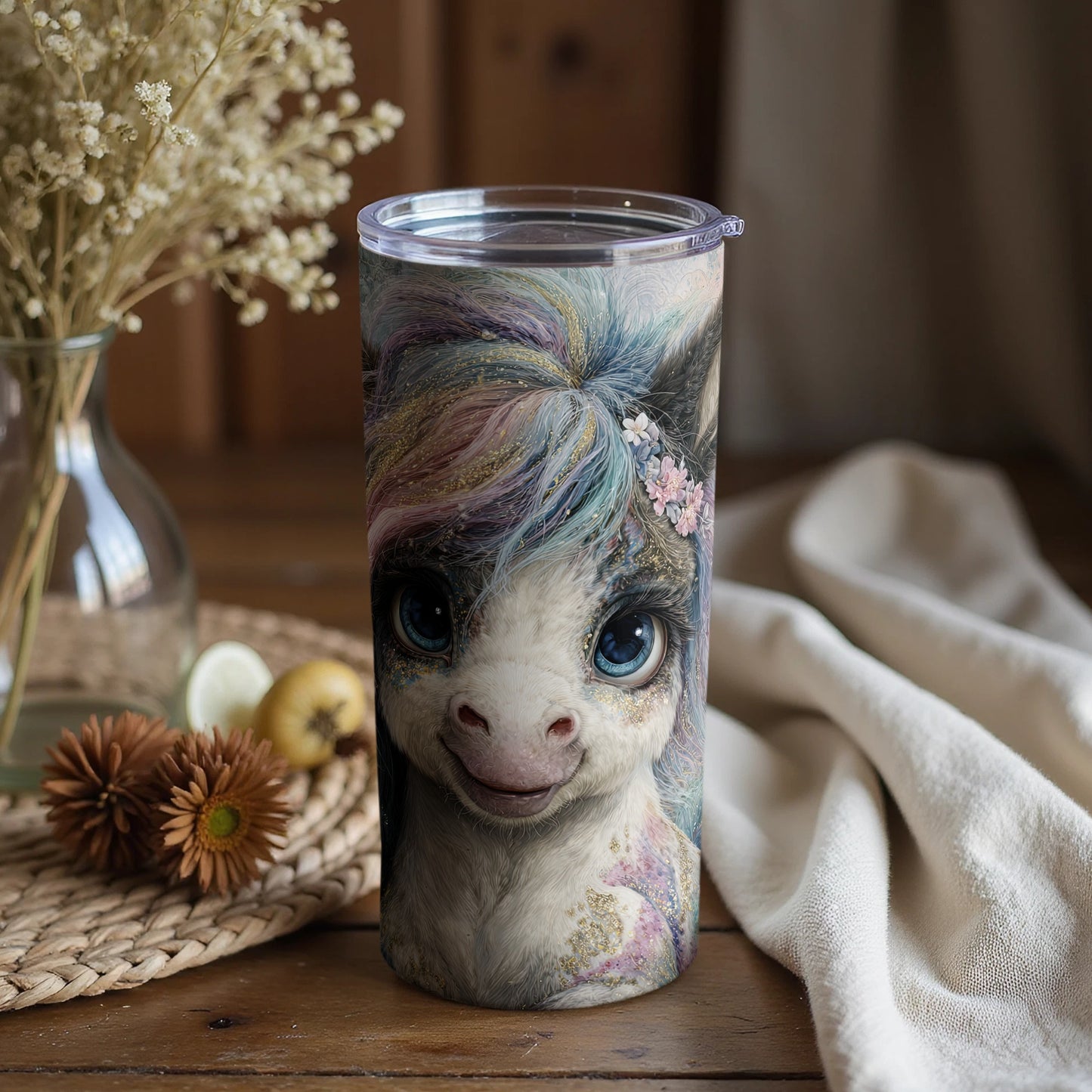 Cute Colorful Unicorn Floral Print Tumbler Cup
