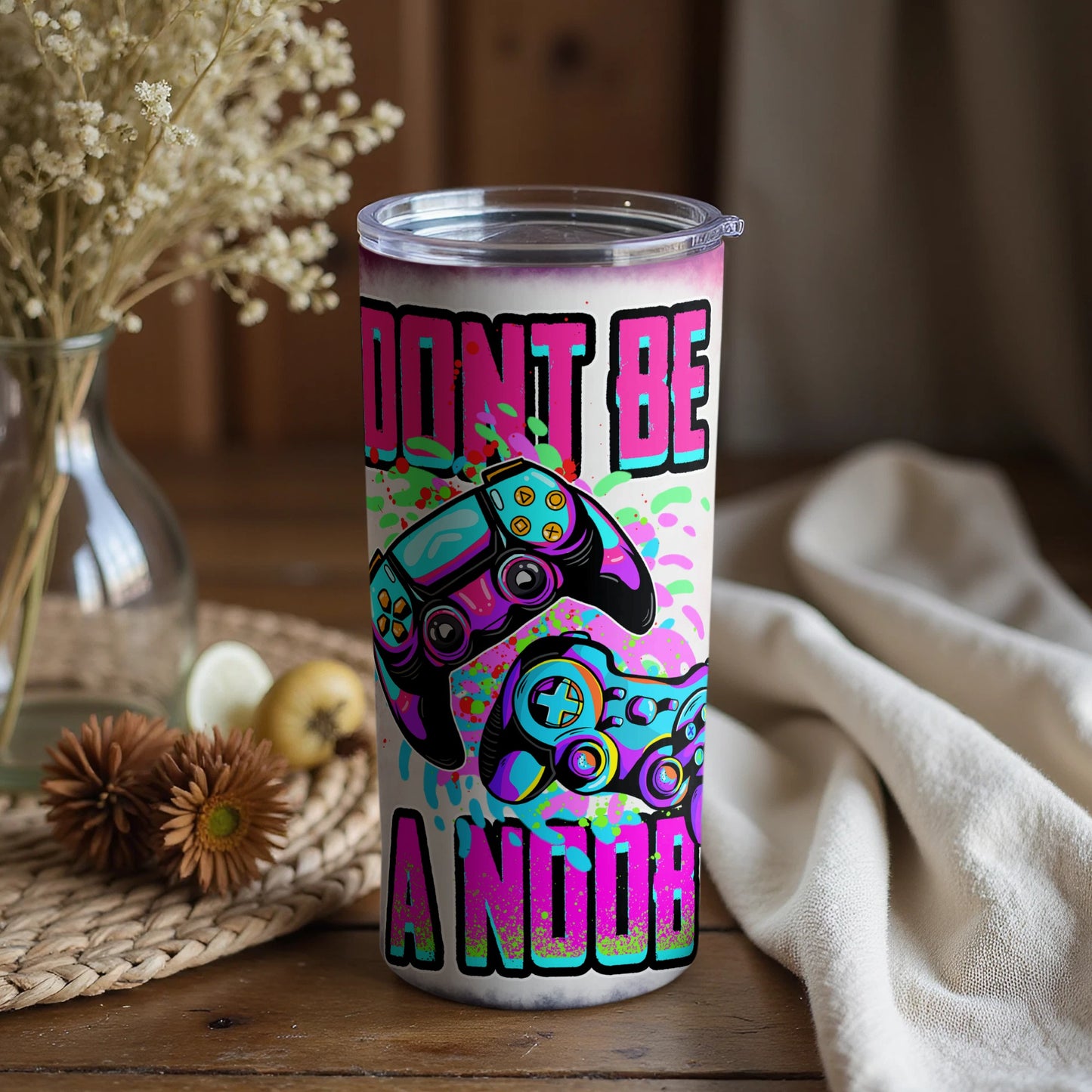 Don't Be A Noob Colorful Gaming Tumbler