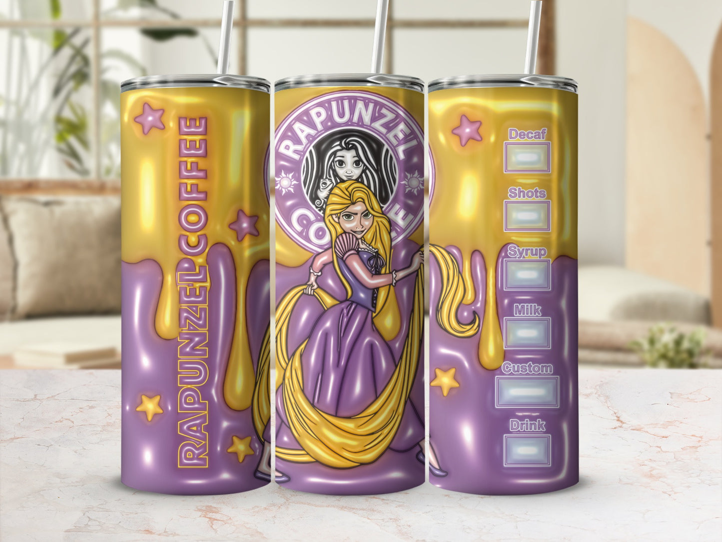 Rapunzel Coffee Themed Tumbler for Hot and Cold Drinks