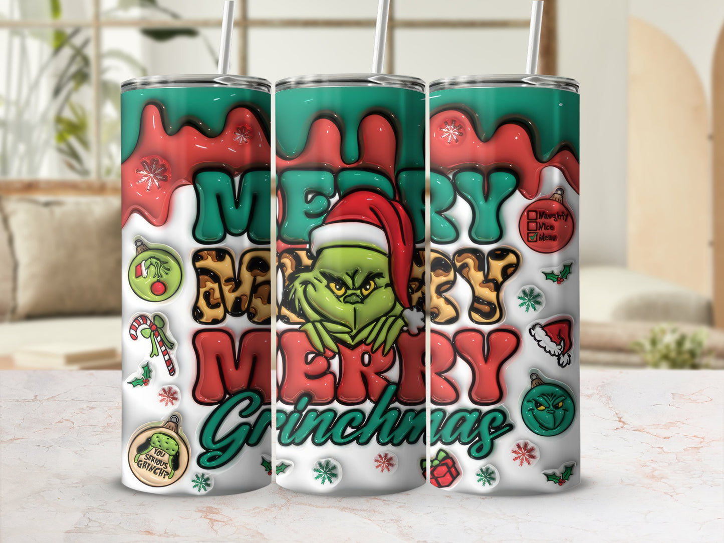 Merry Grinchmas Tumbler With Festive Holiday Design