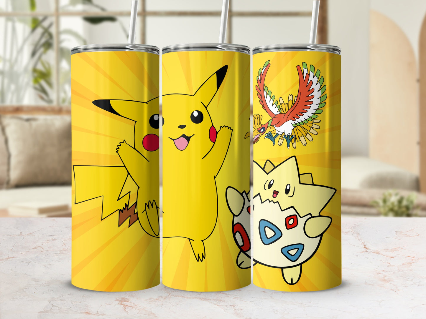 Pikachu Togepi Ho-oh Design Insulated Tumbler