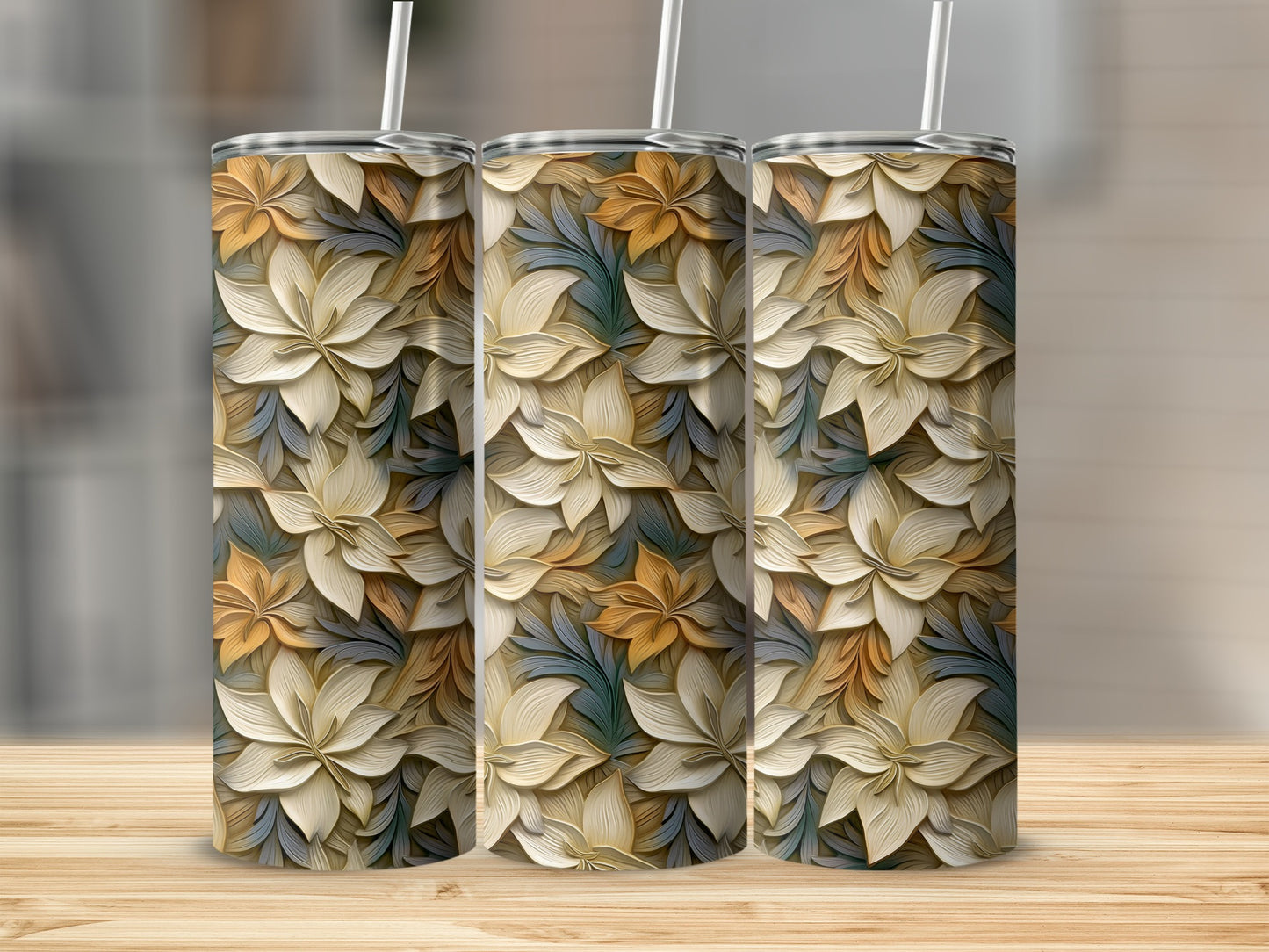 Beautiful Floral Patterned Drinkware Set with Straws
