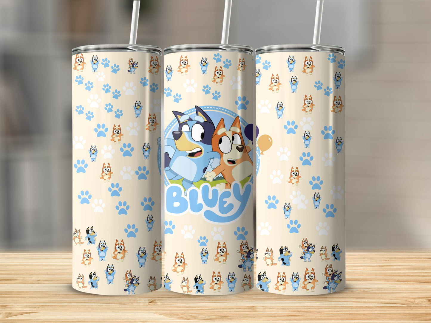 Bluey Character Pattern Tumbler with Straw Cup