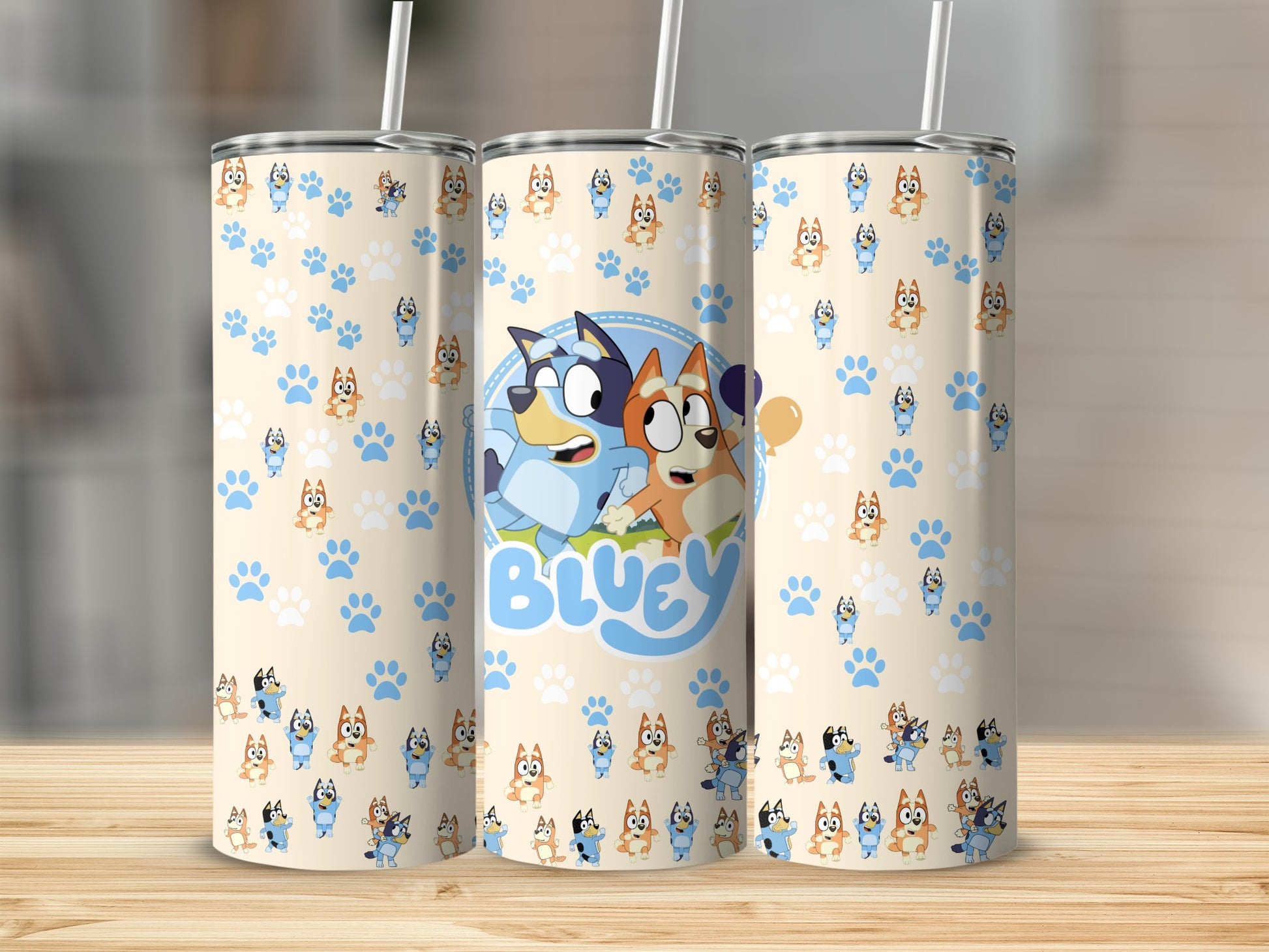 Bluey Character Pattern Tumbler with Straw Cup