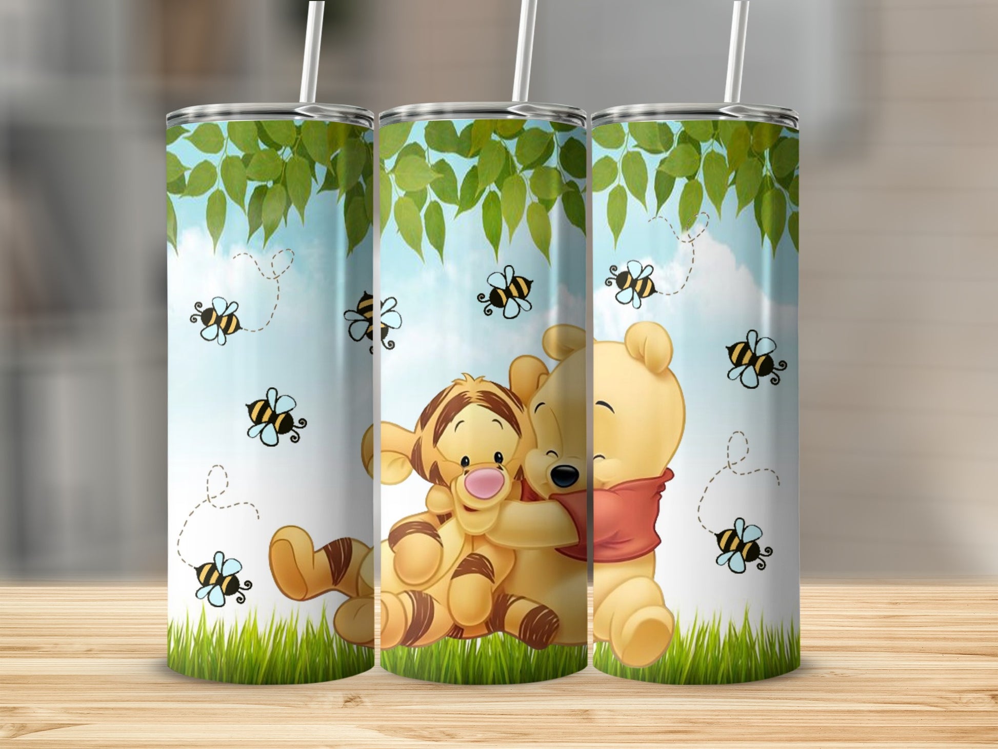 Cute Happy Bear and Tiger With Bees Tumbler Product