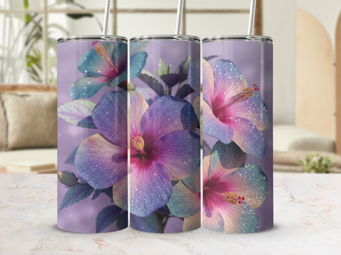 Colorful Hibiscus Flower Design Tumbler Cup