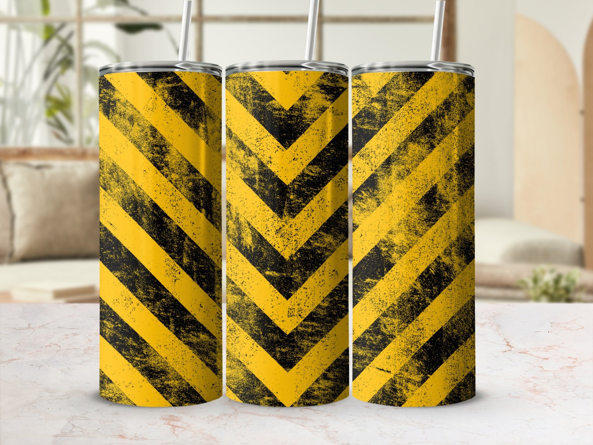 Hazard Pattern Distressed Yellow Black Tumbler product type