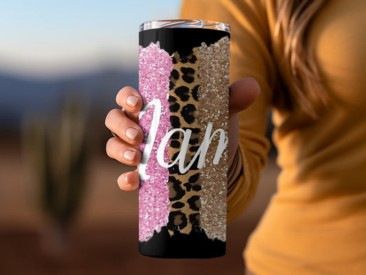 Leopard and Pink Glitter Personalized Tumbler