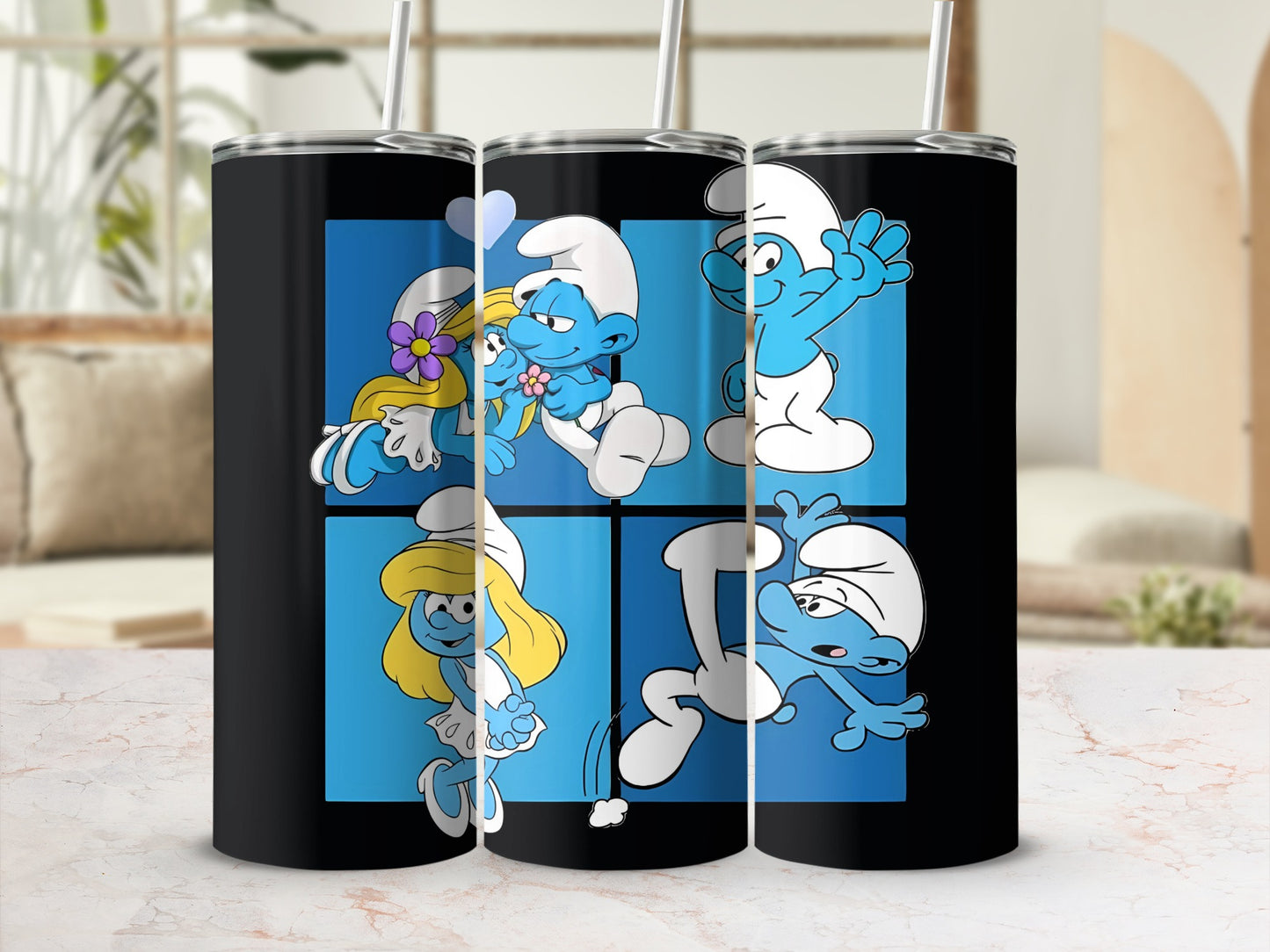 Smurfs Cartoon Characters Black Tumbler Drinkware