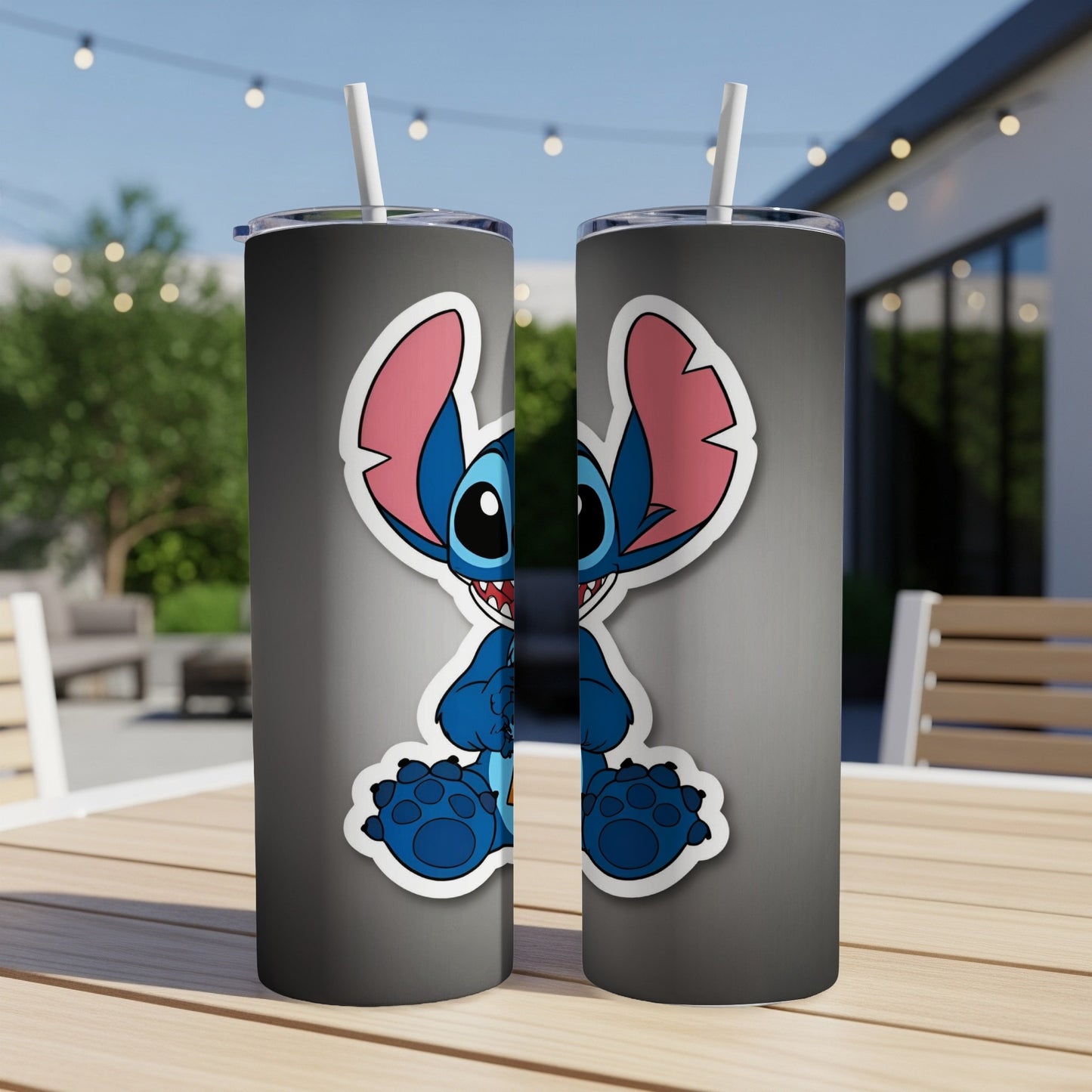 Two tumblers with Stitch from Lilo & Stitch cartoon character design.
