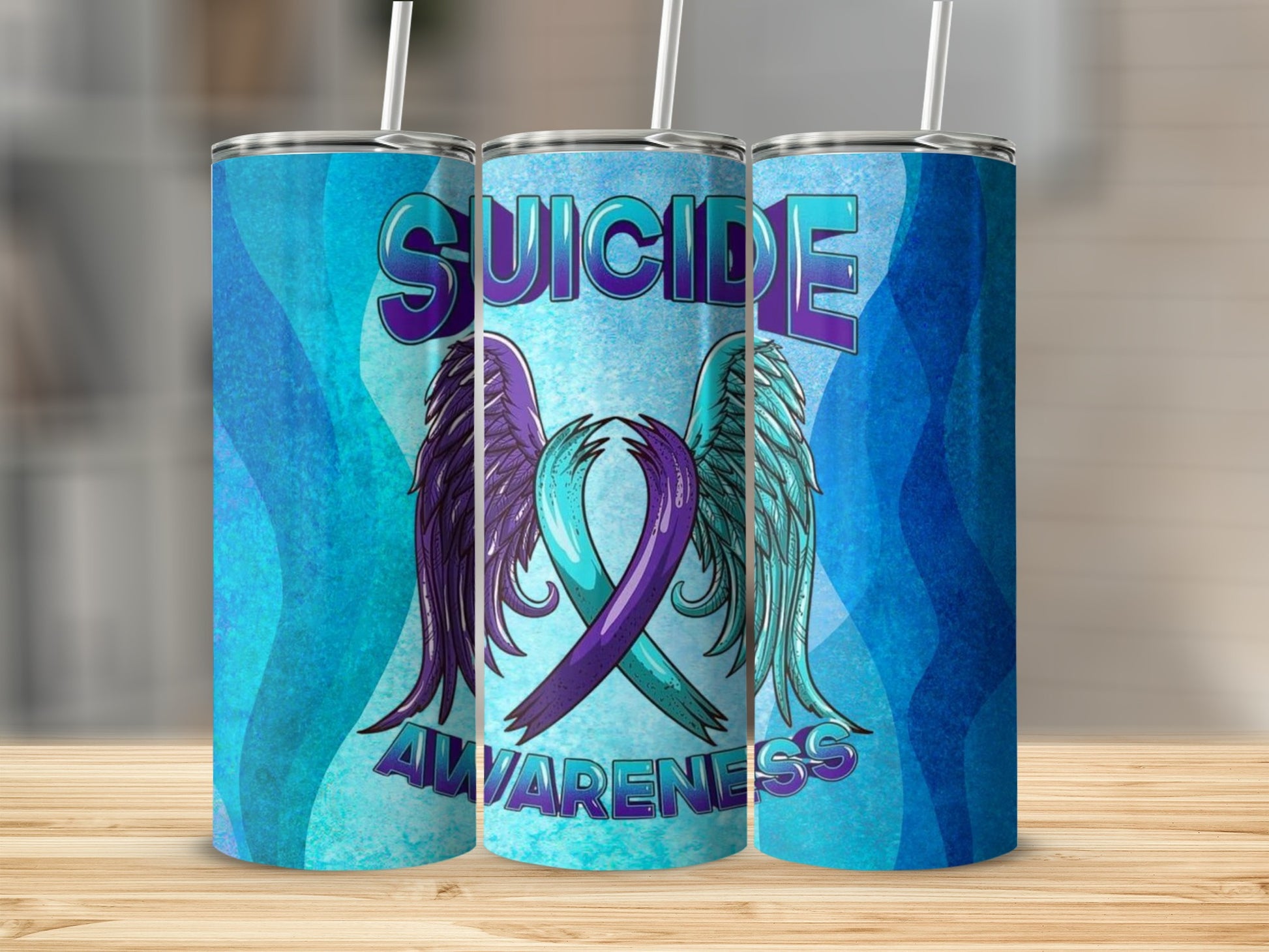 Suicide Awareness Wing and Ribbon Design Tumbler