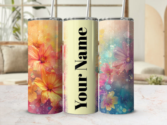 Personalized Bright Floral Themed Tumbler Cup