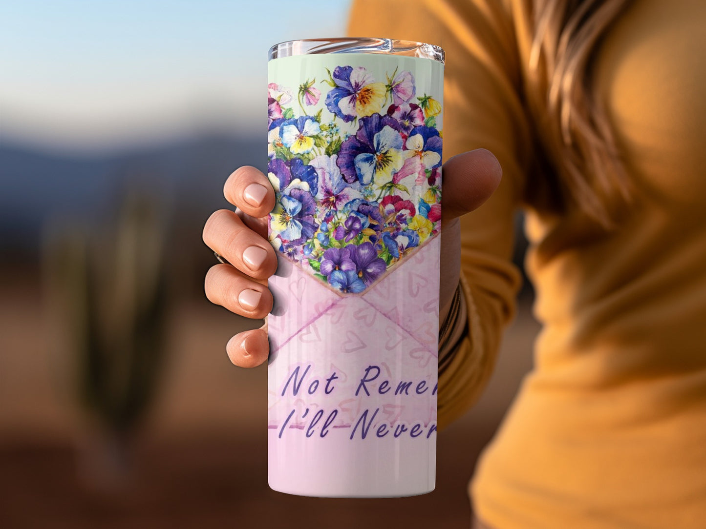 Colorful Floral 'Not Rem I-ll-Never' Design Tumbler