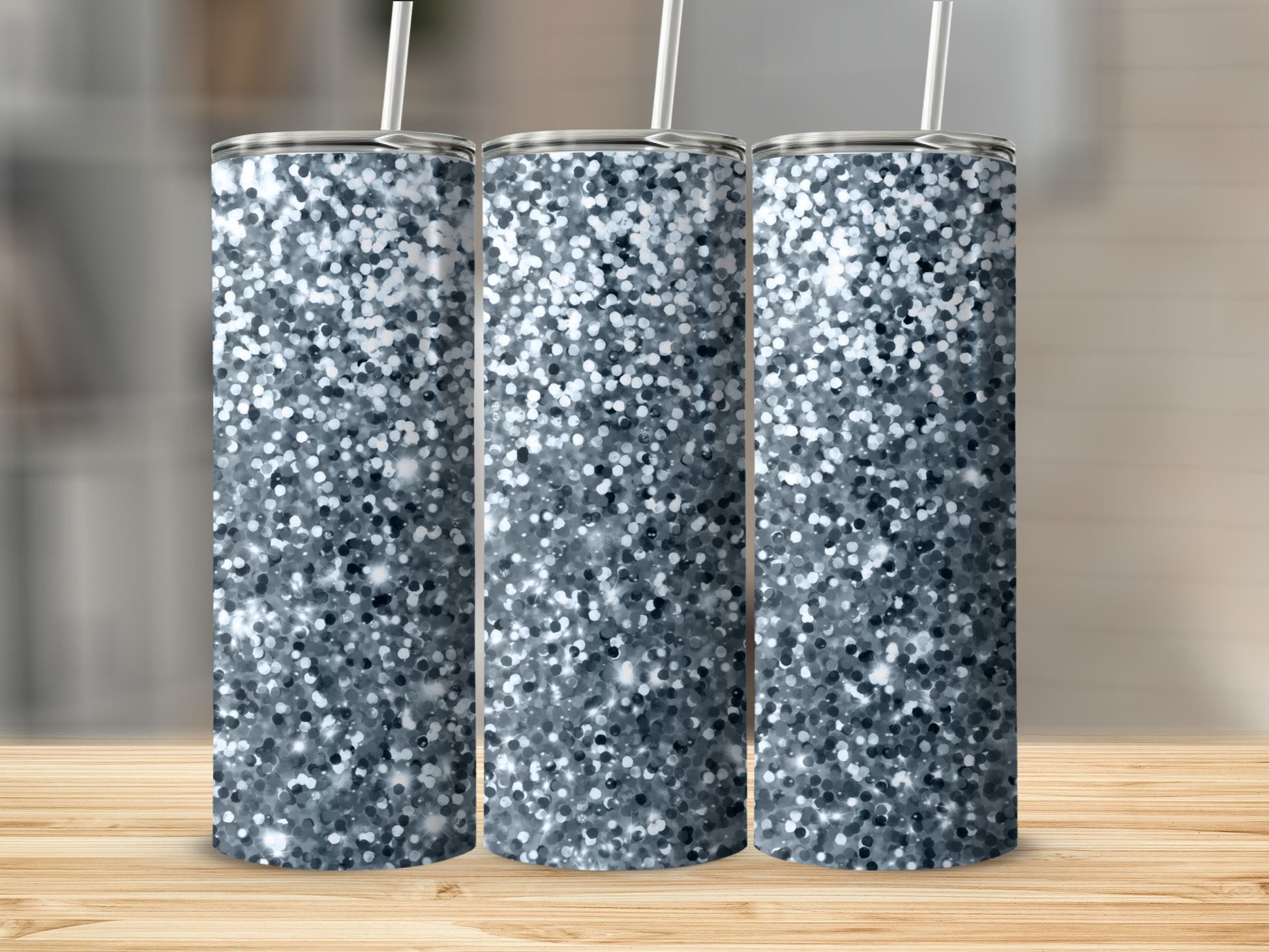 Sparkling Gray and White Confetti Design Tumblers