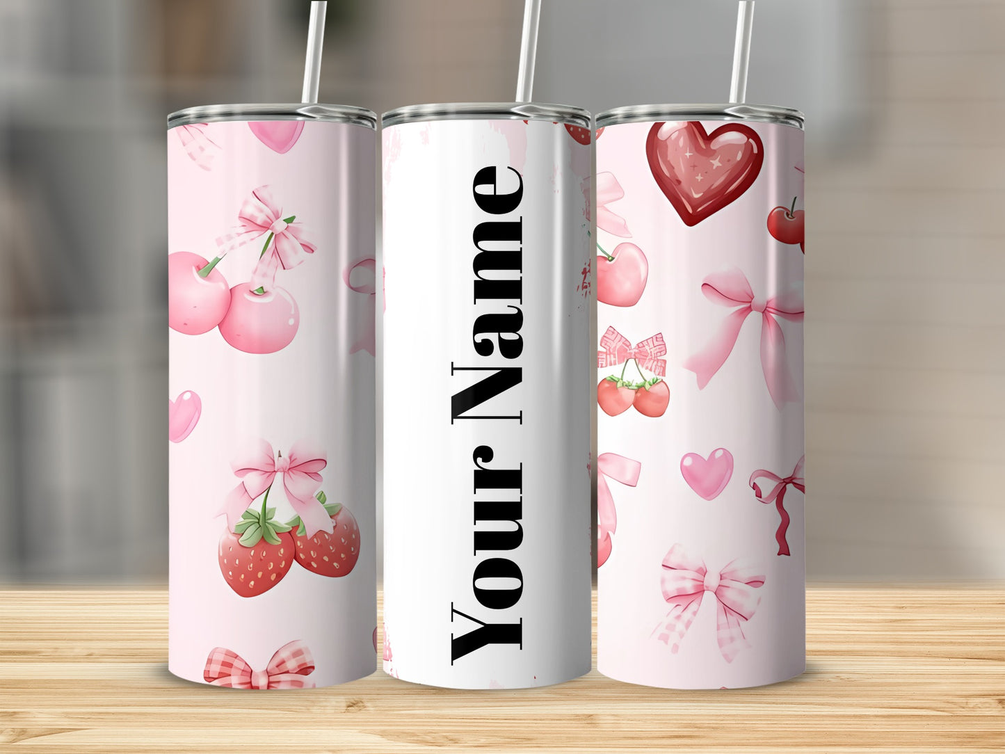 Cute Strawberry and Bow Personalized Tumbler