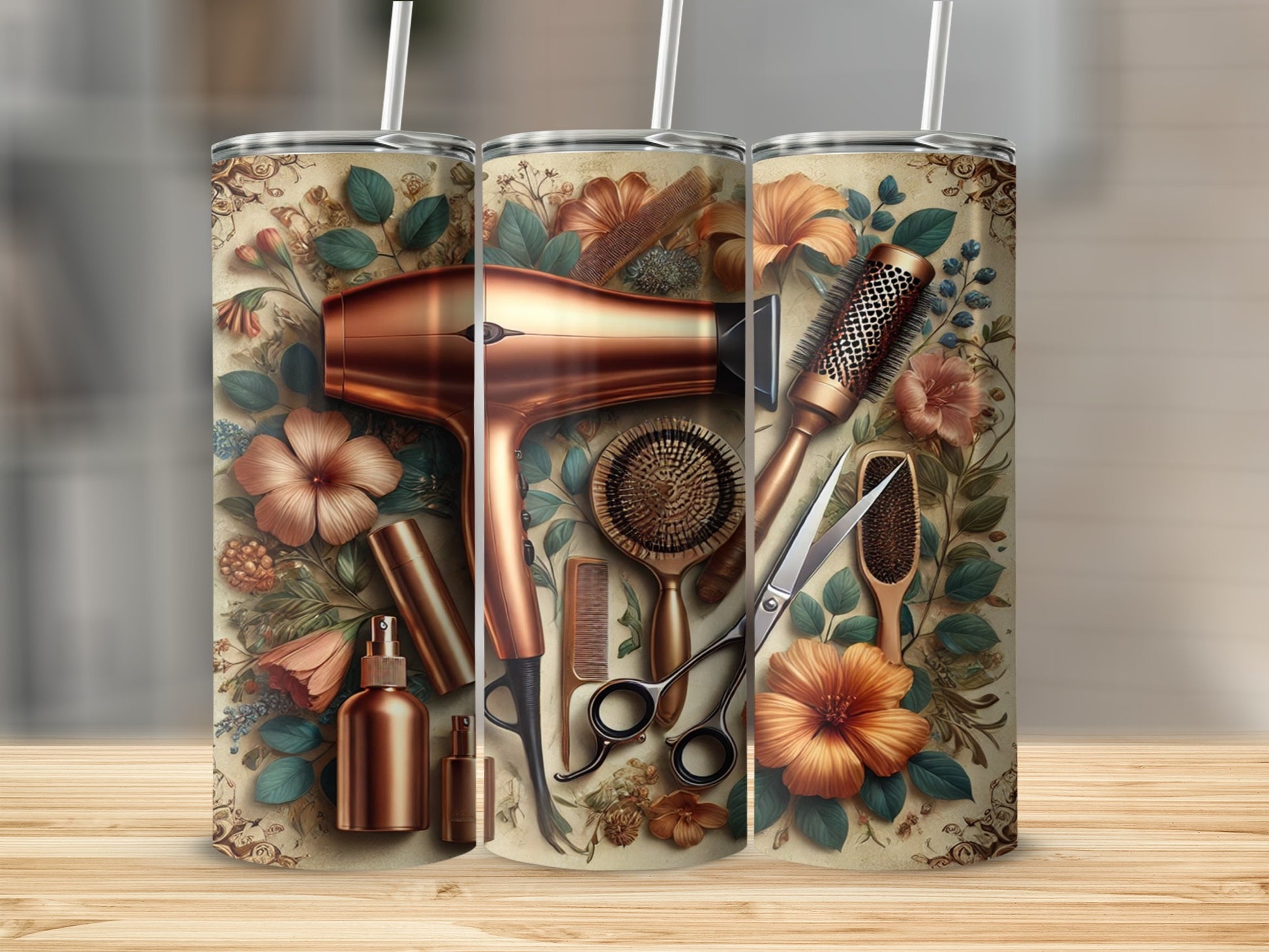 Beautiful Hair Styling Tools Floral Travel Tumbler