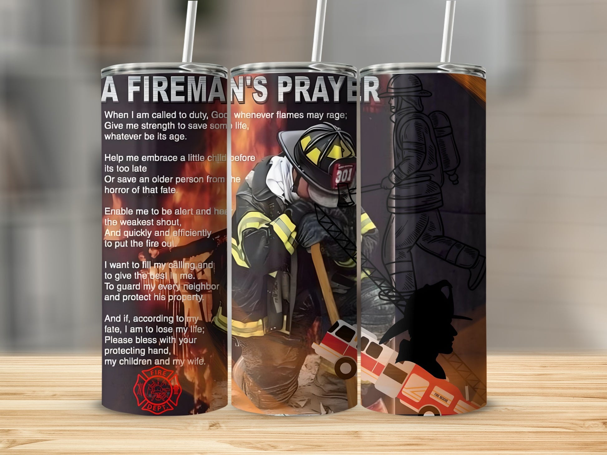 A Fireman's Prayer Heroic Firefighter Stainless Steel Tumbler