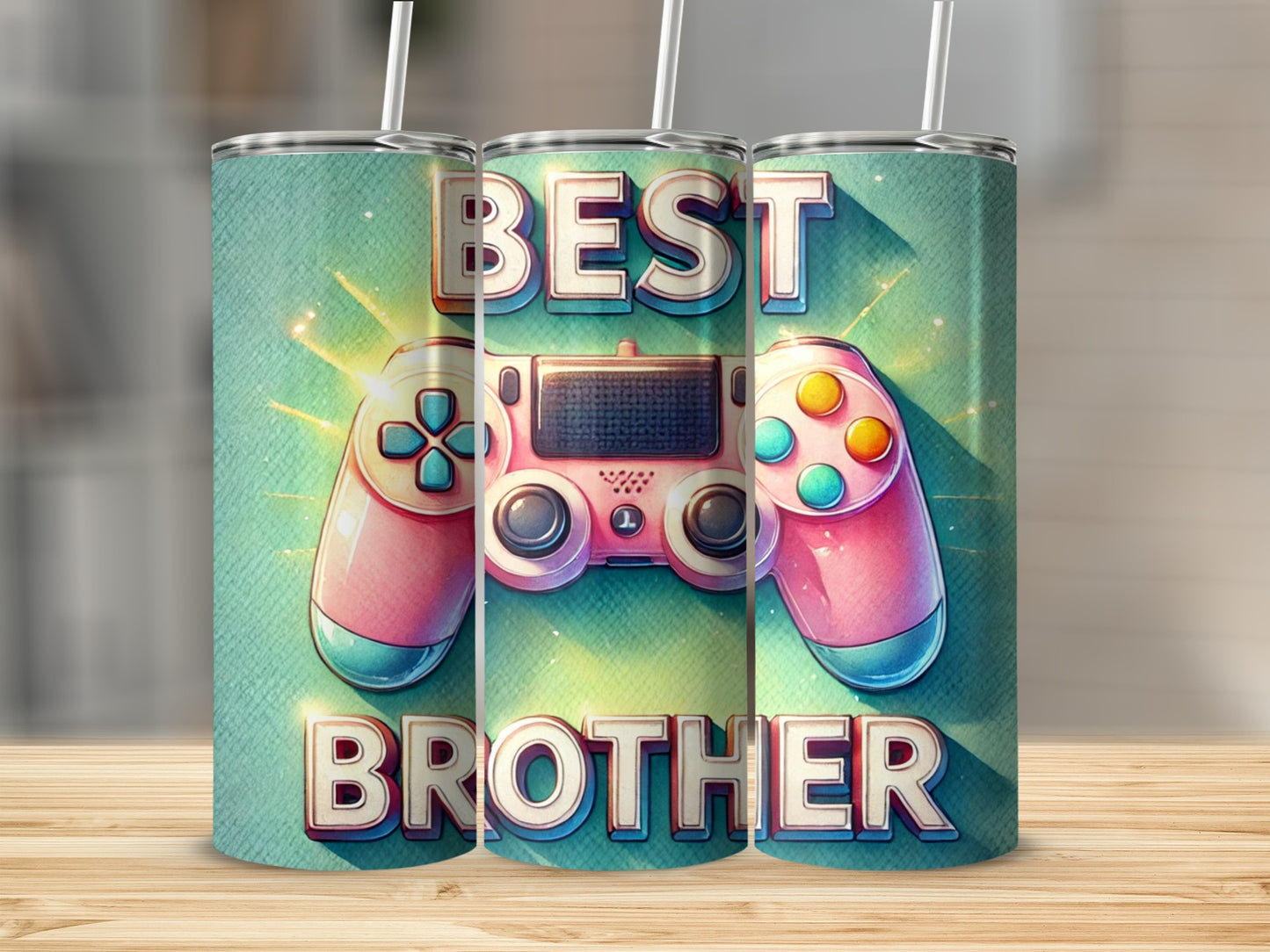 Pink video game controller with "BEST BROTHER" text.