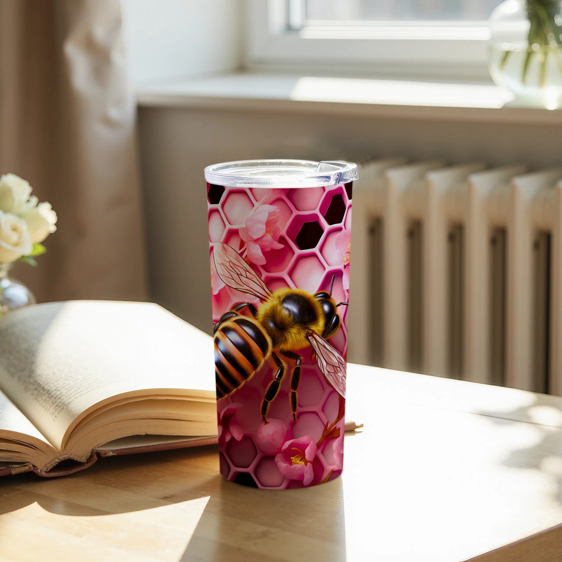 Bee Blossom Pink Honeycomb Tumbler Elegant Drinkware product type