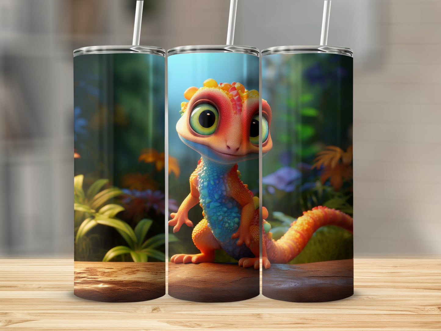 Colorful Cute Lizard On Forest Background Tumbler