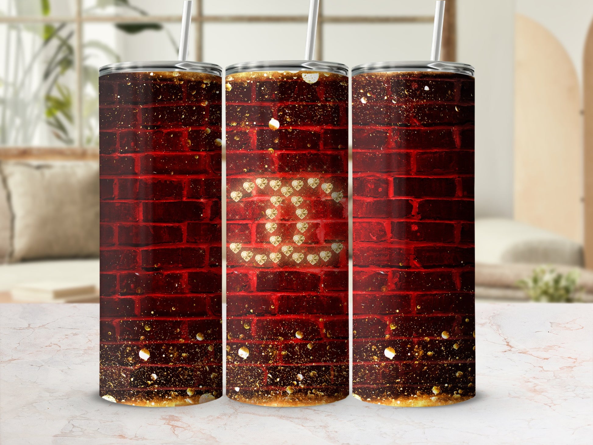 Glittery Red Brick Pattern Tumbler for Durability and Style