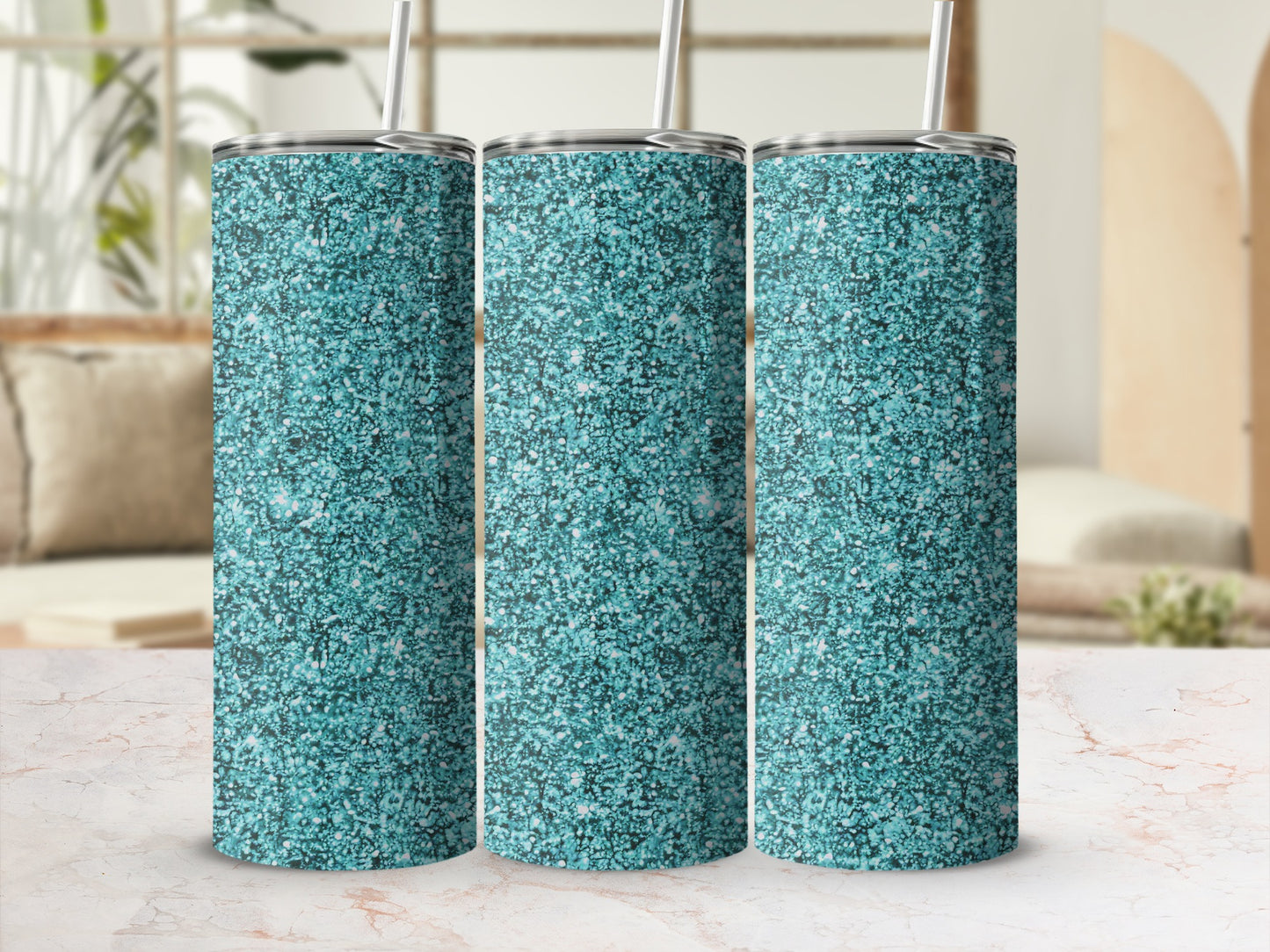 Teal Glitter Design Tumbler for Stylish Hydration