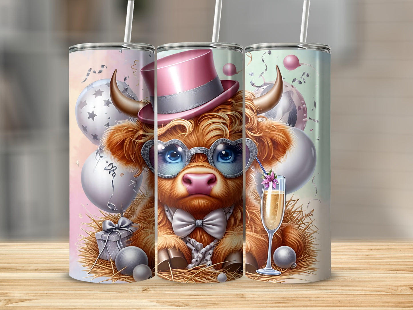Cute Party Cow with Glasses and Hat Tumbler