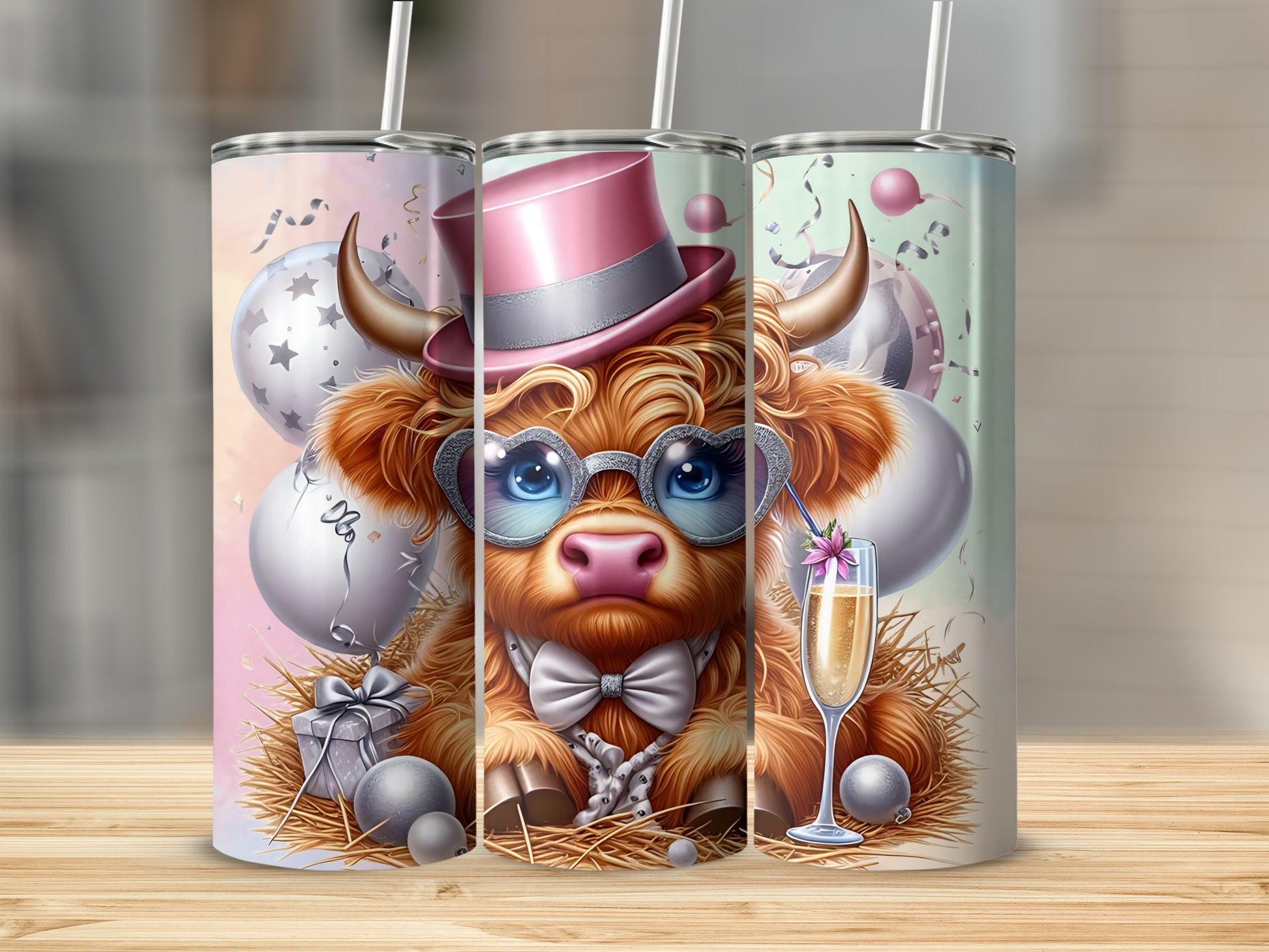 Cute Party Cow with Glasses and Hat Tumbler