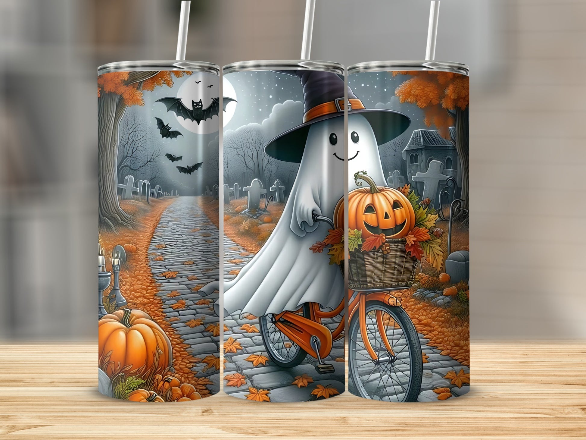 Halloween Ghost Cycling with Pumpkin Tumbler Product