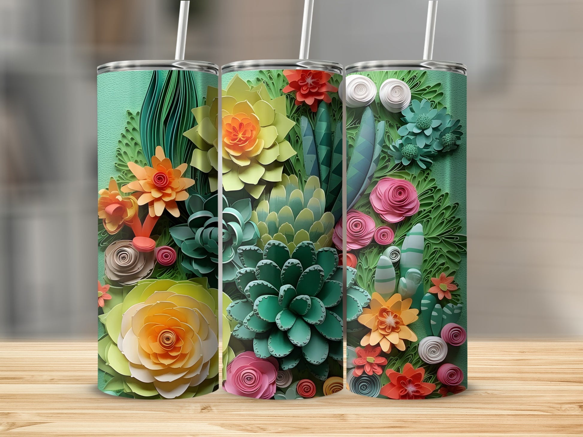 Colorful Floral Succulent Design Travel Tumbler