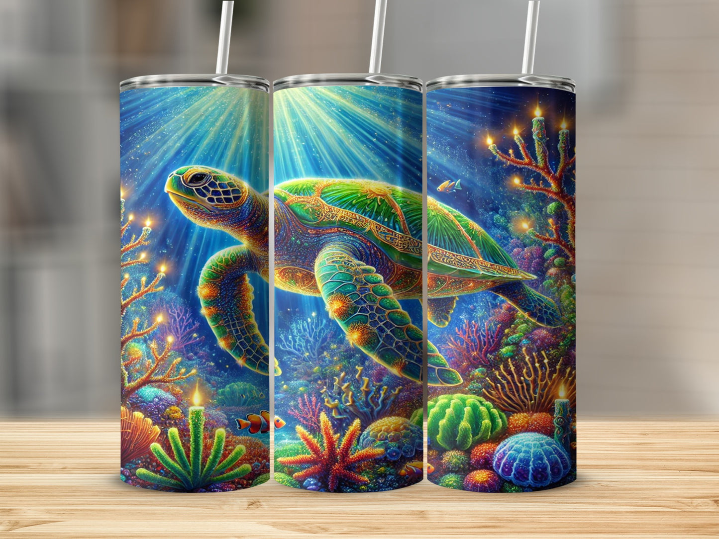 Colorful Underwater Sea Turtle Coral Design Tumbler