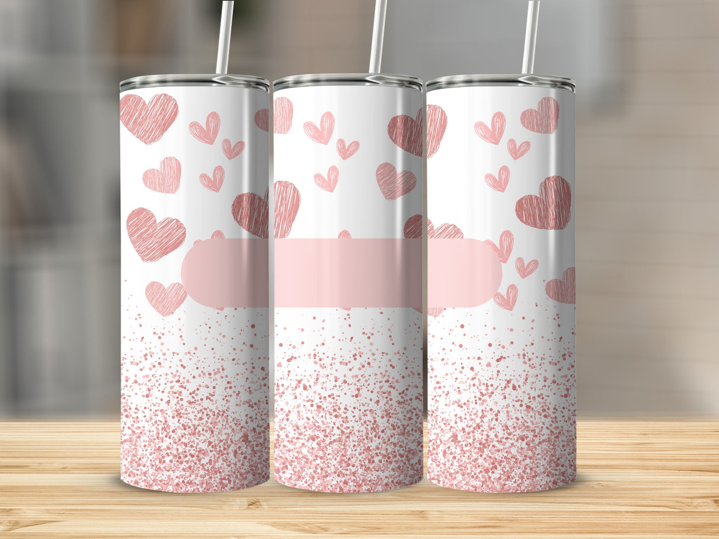 Pink Hearts and Glitter Tall Skinny Tumbler for Drinks