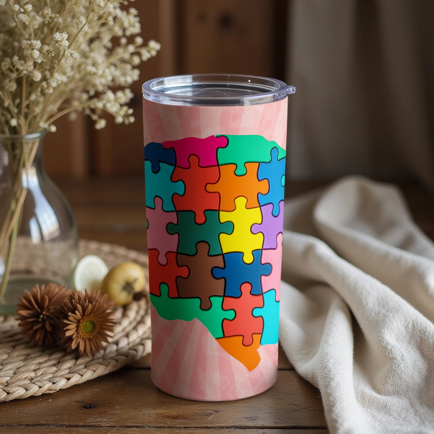 Colorful Puzzle Piece Design Insulated Tumbler