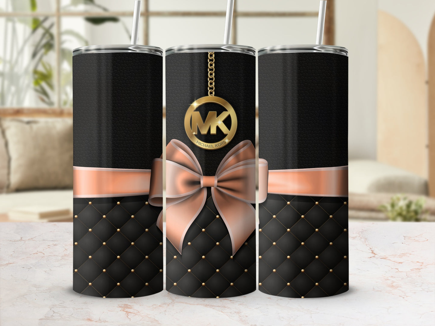 Sophisticated Black and Gold Ribbon Tumbler Drinkware