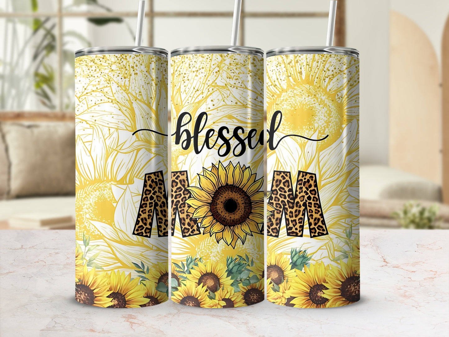 Blessed Mom Sunflower Stainless Steel Tumbler