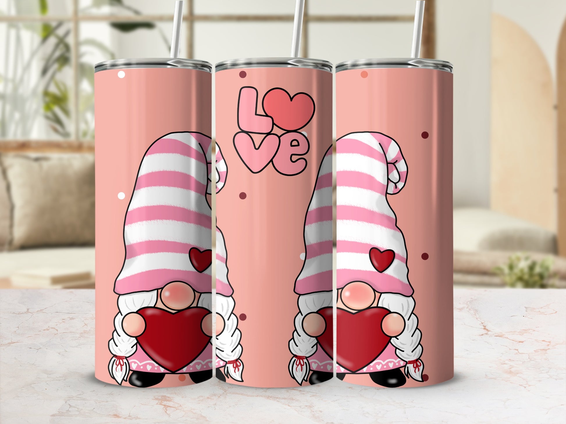 Cute Valentine Gnome Tumbler Love Design