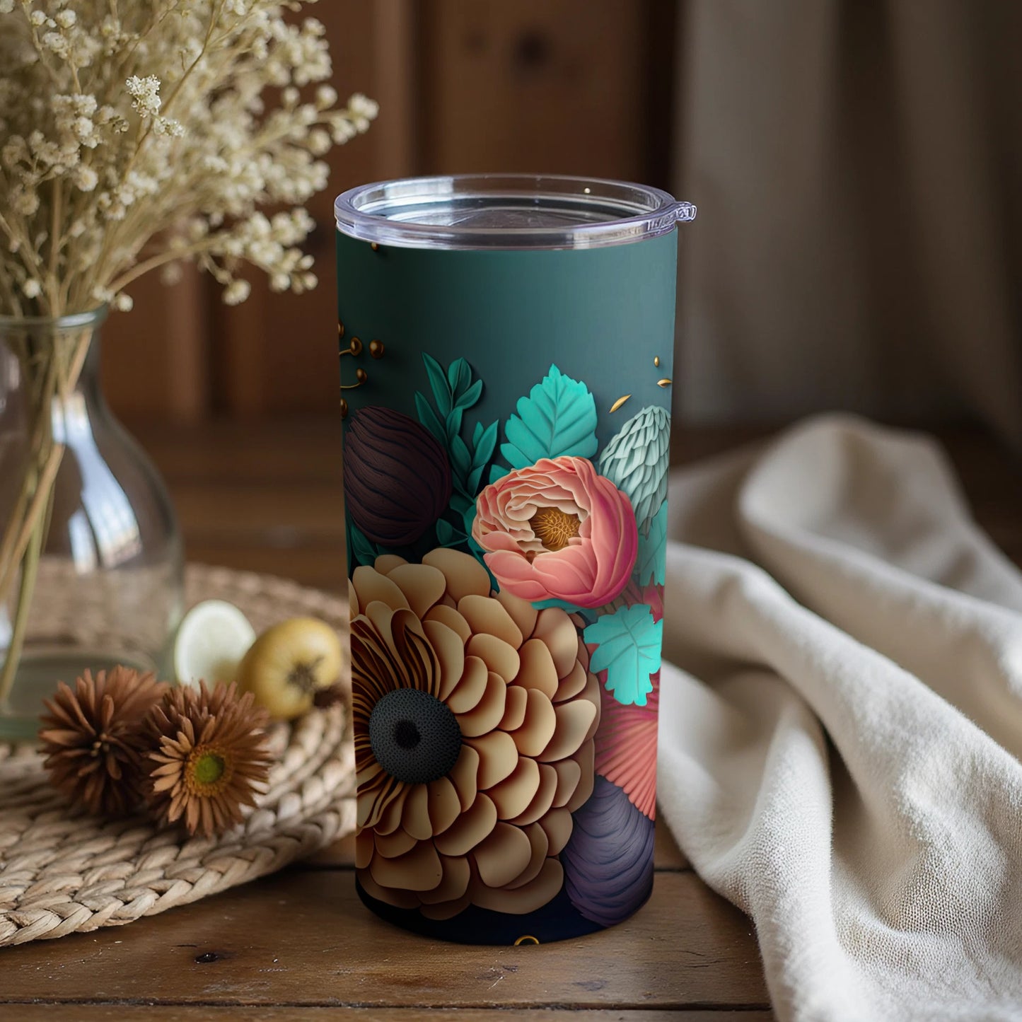 Floral Art Insulated Tumbler for Hot and Cold Drinks