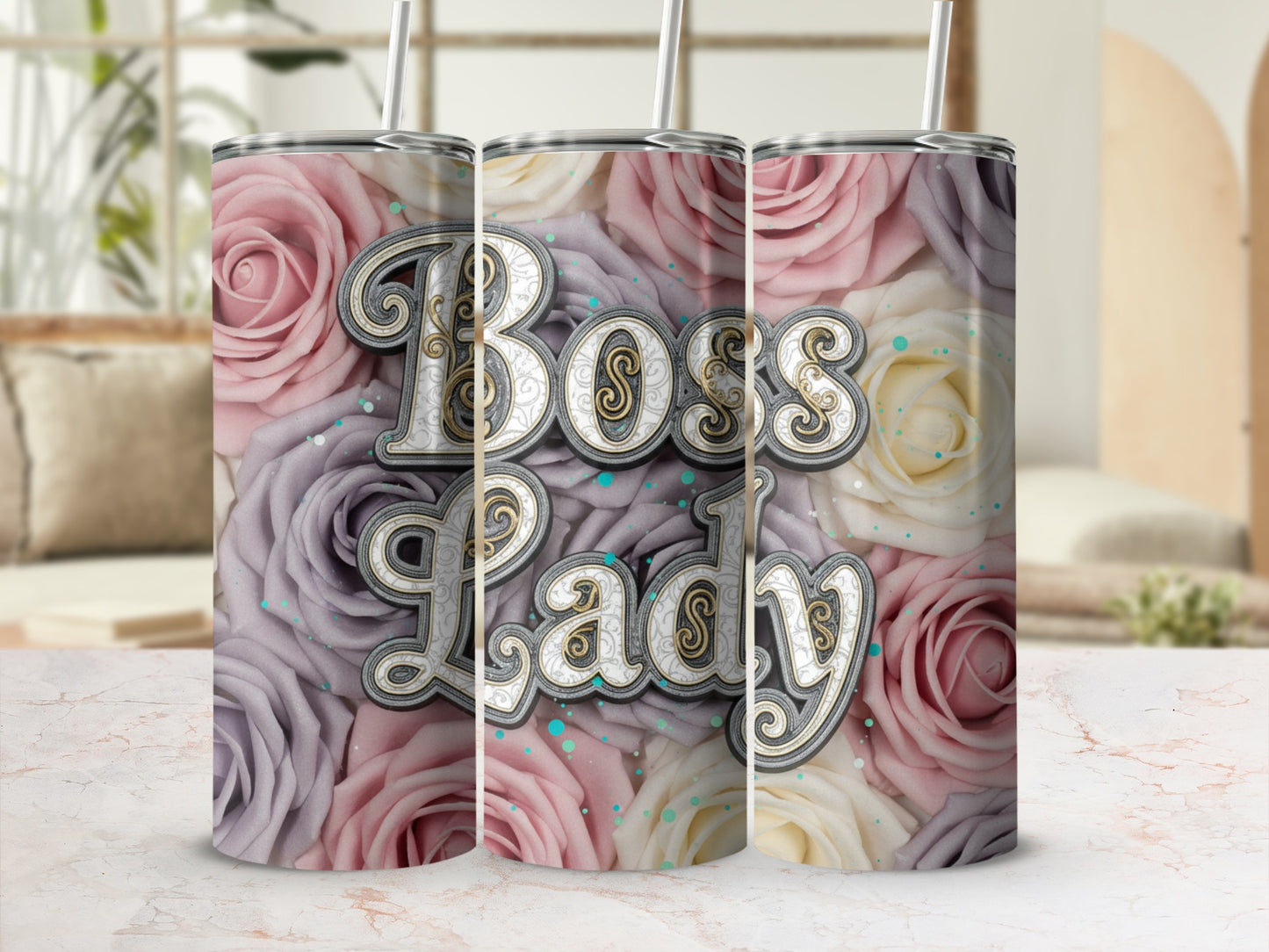 Boss Lady Insulated Tumbler with Floral Design