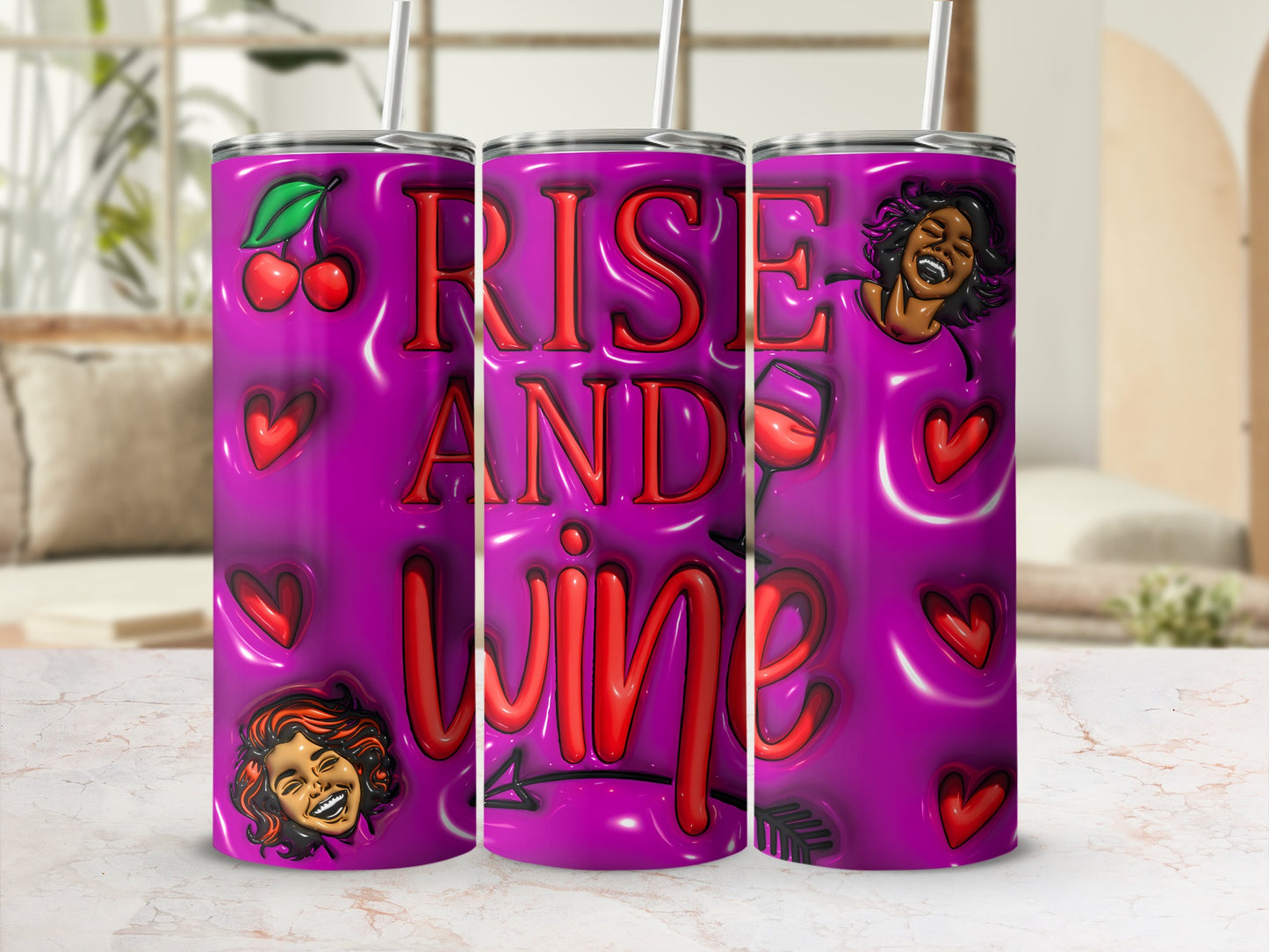 Rise And Wine Cherries Hearts Smiling Faces Wine Glass product type