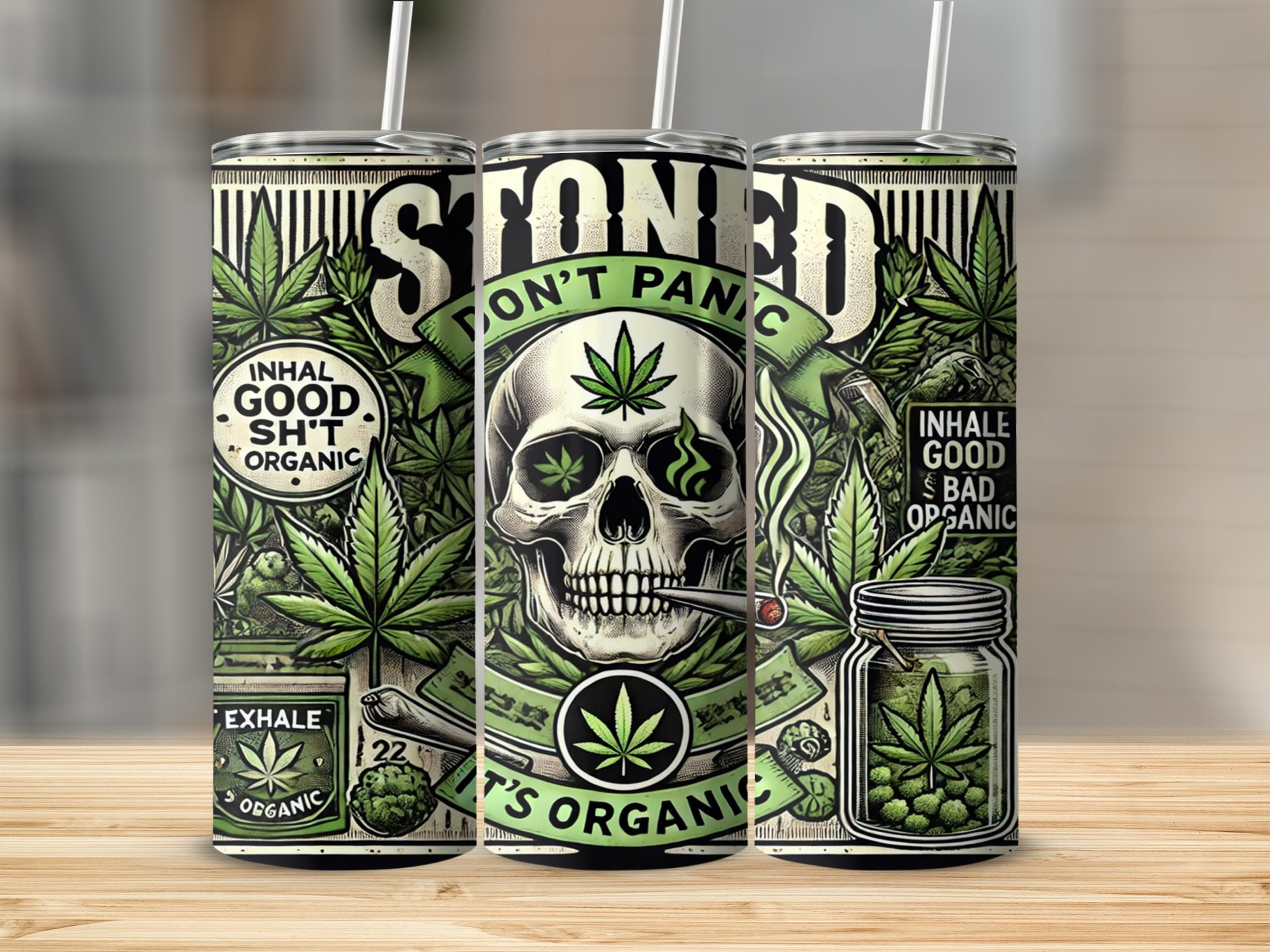 Skull Leaf Design Don't Panic It's Organic Tumbler