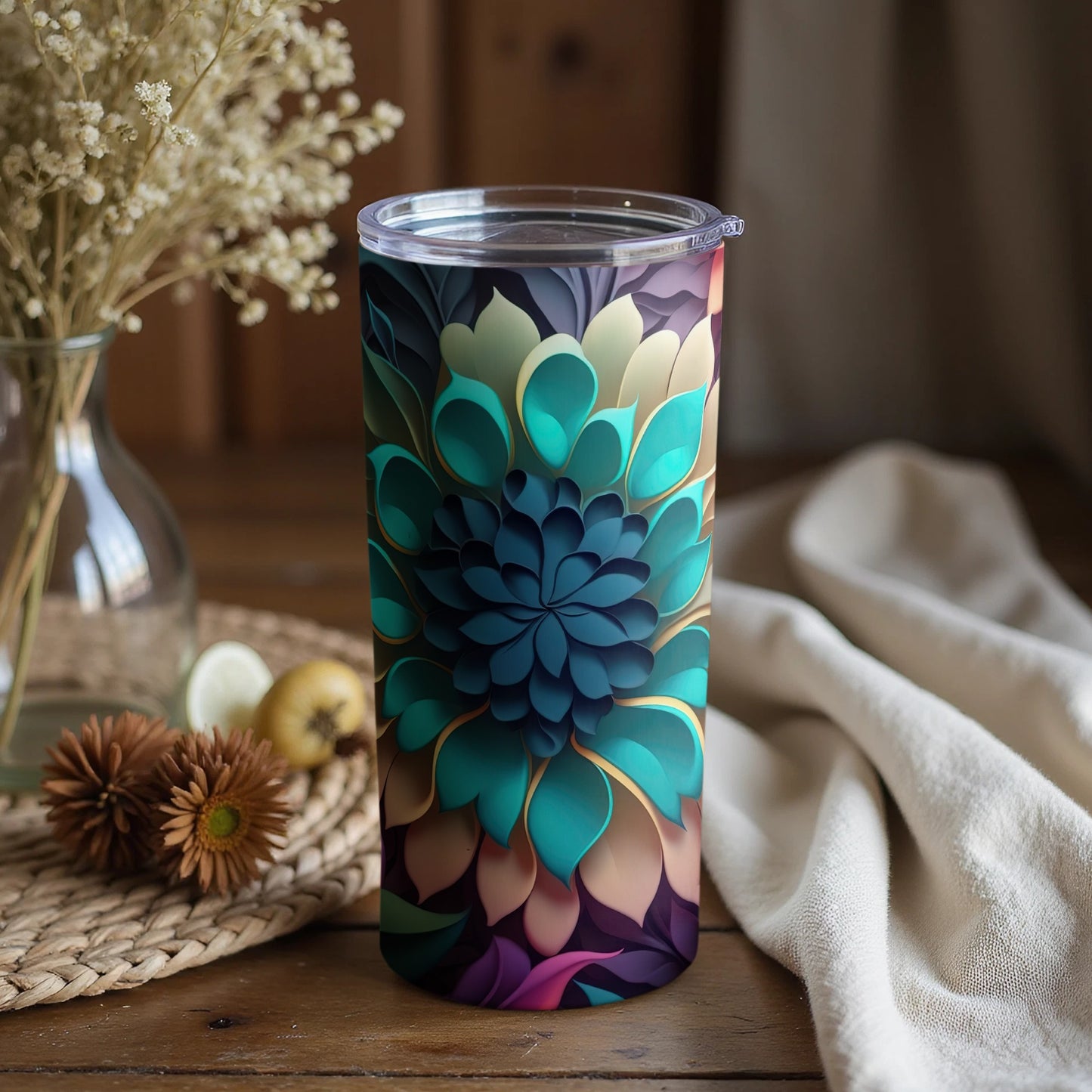Colorful Floral Design Insulated Tumbler Cup