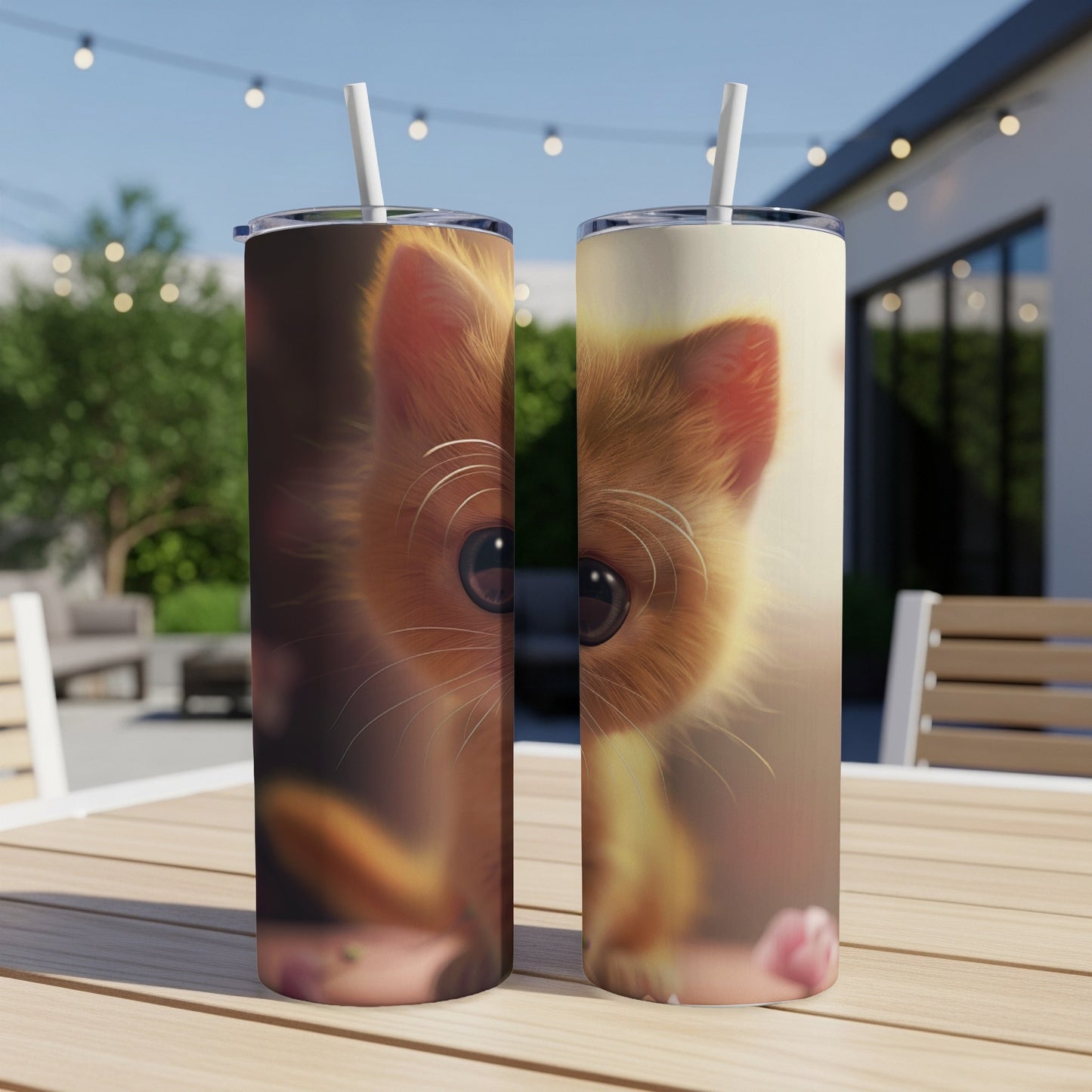 Two tumblers featuring a close-up of a ginger kitten's face.