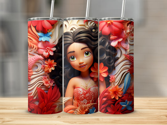 Cute Girl with Flowers and Butterflies Design Tumbler