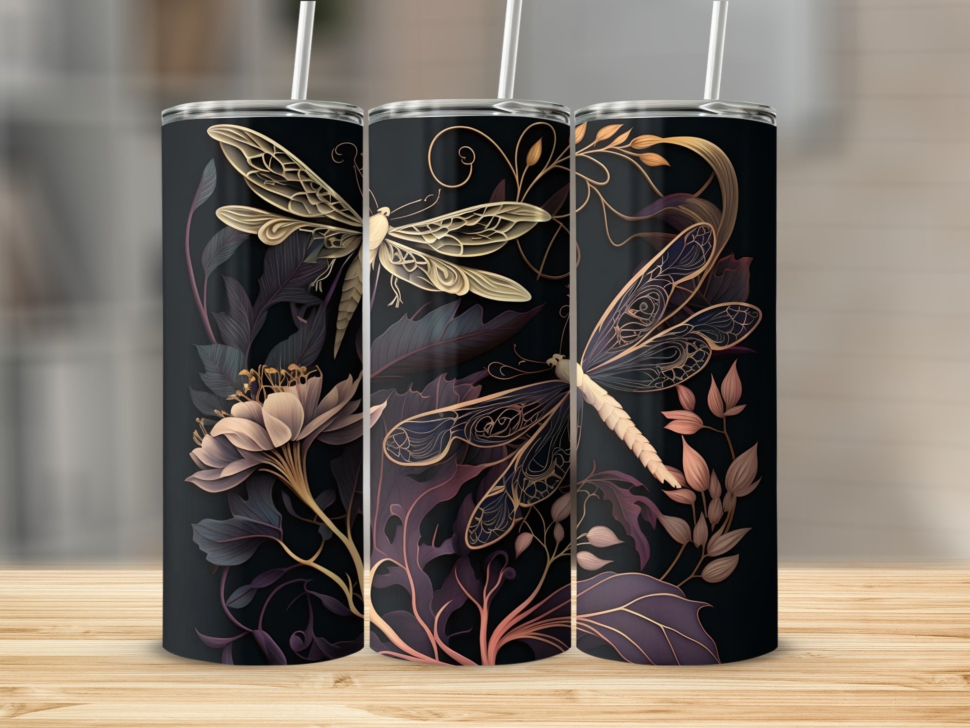 Elegant Dragonfly Floral Design Tumblers perfect gift