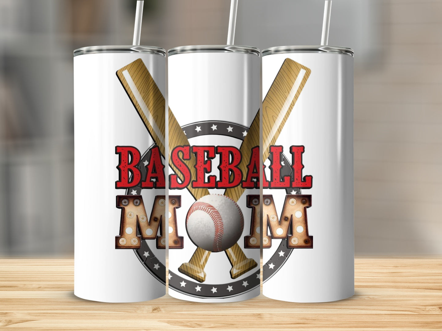 Baseball Mom Tumbler with Bats and Stars Design