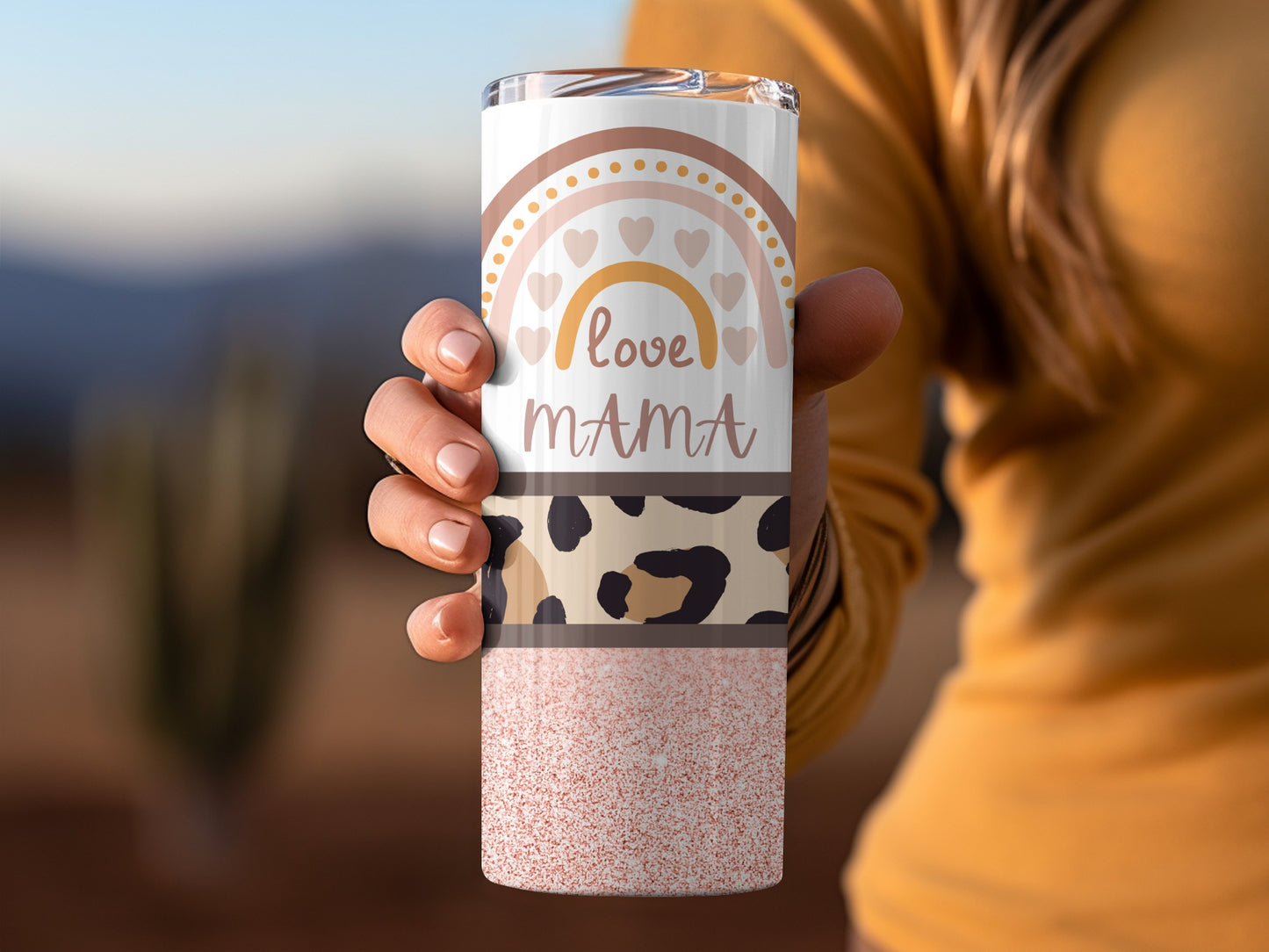 Love Mama Heart and Leopard Print Tumbler Cup